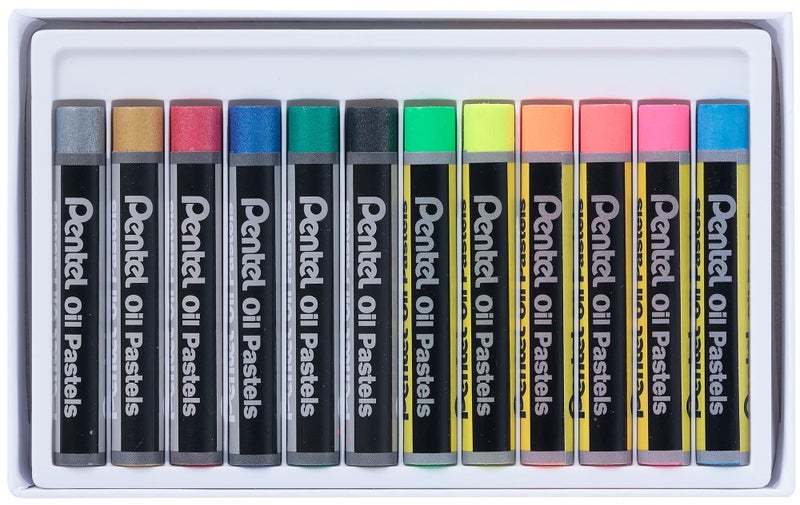 Pentel Fluorescent and Metallic Oil Pastels Set of 12 Assorted Colours, PHN-MF12 - Image 3